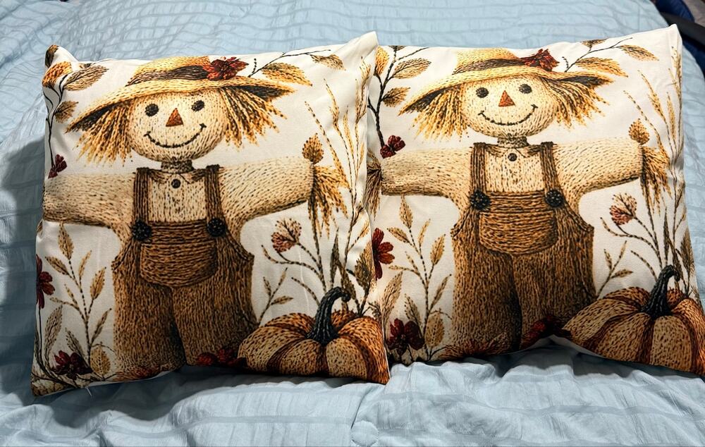 Flat Print Thanksgiving Farmhouse Style Pillow Non-Embroidered Scarecrow Pumpkin